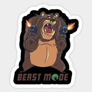 Beast mode graphic, gangster bear gone wild shooting guns cartoon, Men Women Sticker